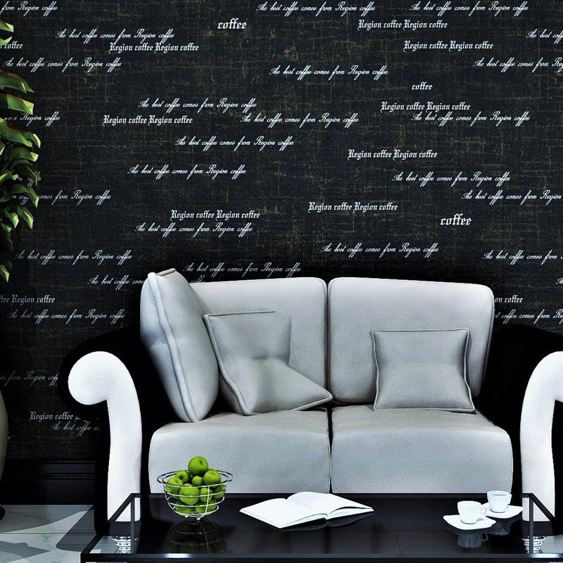 Coffee Shop Wallpaper with English Letters Design, 21-inch x 33-foot, Non-Pasted Black Clearhalo 'Industrial wall decor' 'Industrial' 'Wallpaper' Wall Decor' 884951