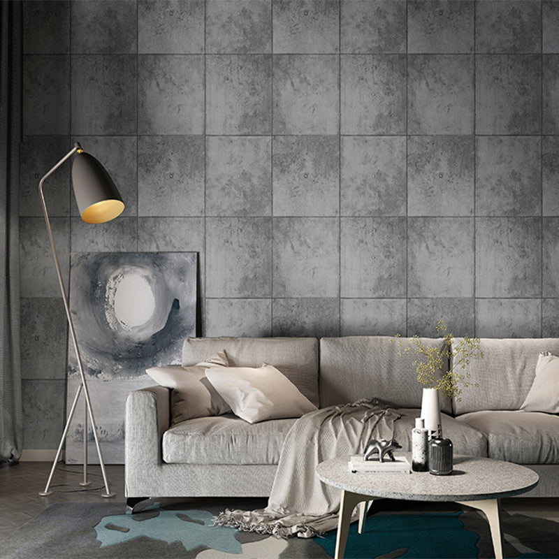 Cement and Rectangle Tiles Wallpaper Non-Pasted , 33'L x 20.5"W Grey Clearhalo 'Industrial wall decor' 'Industrial' 'Wallpaper' Wall Decor' 884971