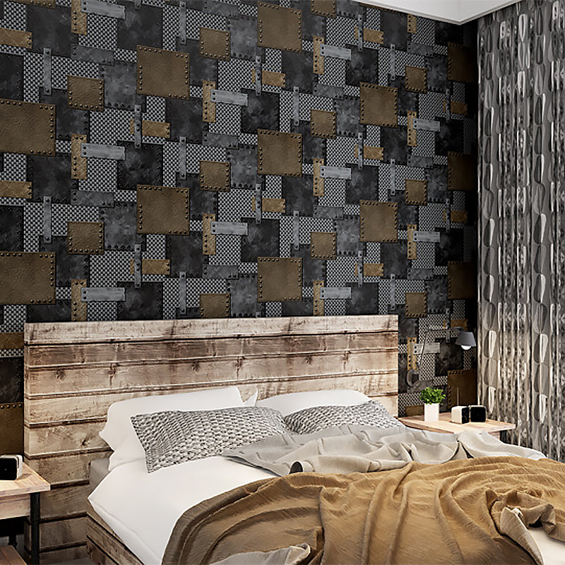 Vinyl 33'L x 20.5"W Nordic Wallpaper Traditional Non-Pasted 3D Rivets and Patches Wallpaper Grey Clearhalo 'Industrial wall decor' 'Industrial' 'Wallpaper' Wall Decor' 885009