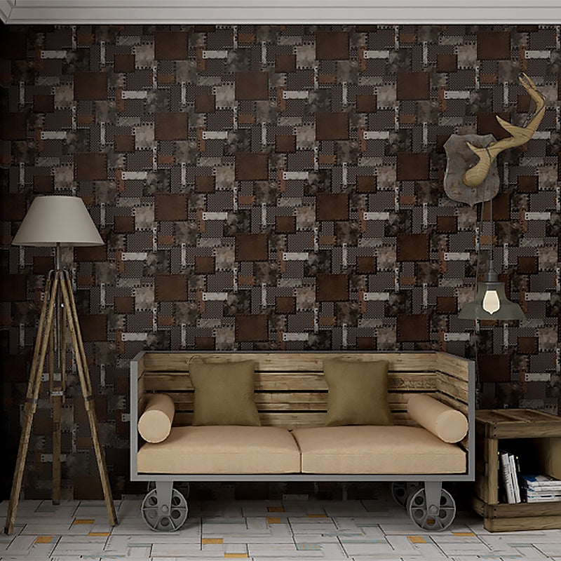 Vinyl 33'L x 20.5"W Nordic Wallpaper Traditional Non-Pasted 3D Rivets and Patches Wallpaper Brown Clearhalo 'Industrial wall decor' 'Industrial' 'Wallpaper' Wall Decor' 885014