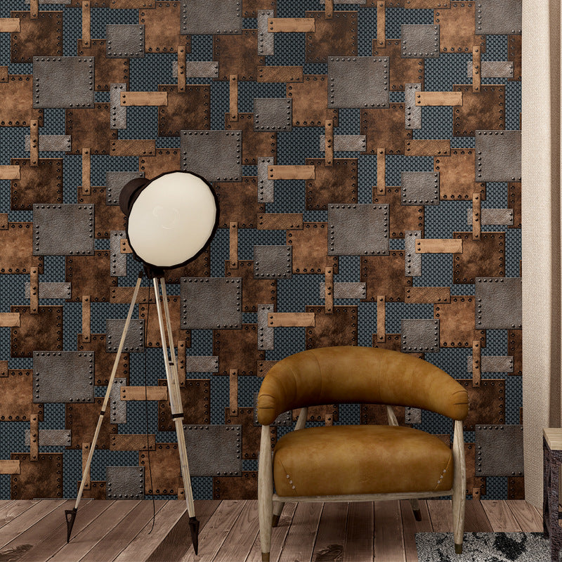 Vinyl 33'L x 20.5"W Nordic Wallpaper Traditional Non-Pasted 3D Rivets and Patches Wallpaper Blue Clearhalo 'Industrial wall decor' 'Industrial' 'Wallpaper' Wall Decor' 885019