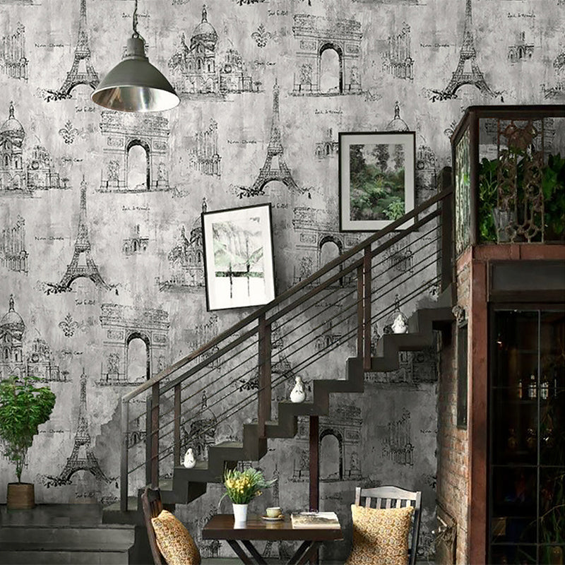 Vinyl Decorative Eiffel Tower Wallpaper Nordic Old Buildings Wall Decor, 21-inch x 33-foot Clearhalo 'Industrial wall decor' 'Industrial' 'Wallpaper' Wall Decor' 885032