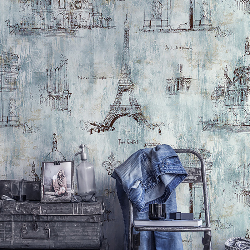 Vinyl Decorative Eiffel Tower Wallpaper Nordic Old Buildings Wall Decor, 21-inch x 33-foot Clearhalo 'Industrial wall decor' 'Industrial' 'Wallpaper' Wall Decor' 885036