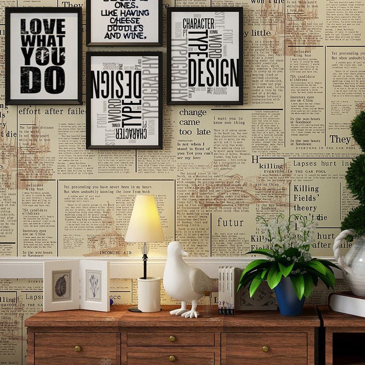 Retro Wall Decor Newspaper in American Style Non-Pasted Wallpaper, 21"W * 33'L Yellow Clearhalo 'Industrial wall decor' 'Industrial' 'Wallpaper' Wall Decor' 885053