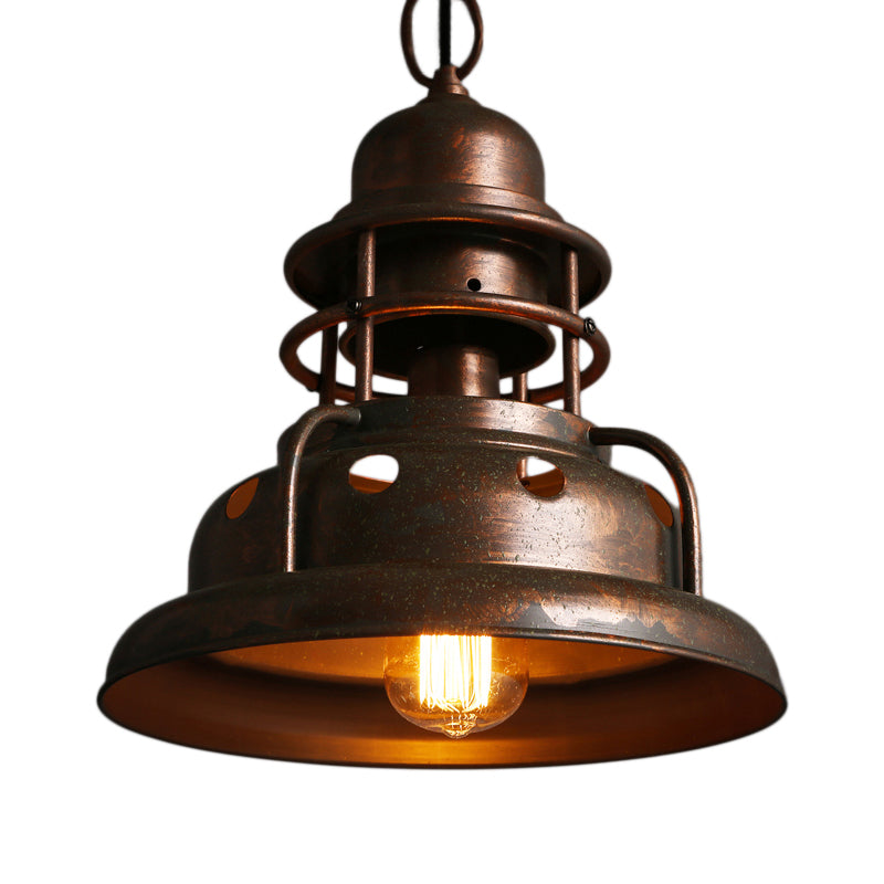 Farmhouse Barn Pendant Lighting 1 Head Wrought Iron Hanging Fixture with Hole Design in Weathered Copper Clearhalo 'Art Deco Pendants' 'Cast Iron' 'Ceiling Lights' 'Ceramic' 'Crystal' 'Industrial Pendants' 'Industrial' 'Metal' 'Middle Century Pendants' 'Pendant Lights' 'Pendants' 'Tiffany' Lighting' 88507