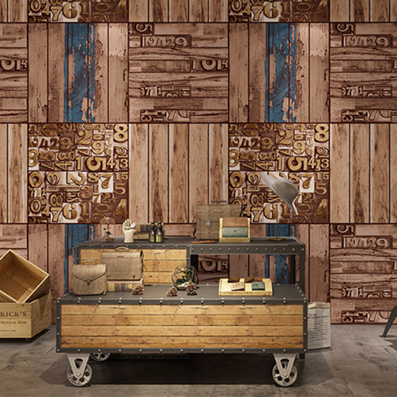 Vintage 3D Print Wallpaper Herringbone Wood Wallpaper, 33'L x 21"W, Non-Pasted Dark Brown Clearhalo 'Industrial wall decor' 'Industrial' 'Wallpaper' Wall Decor' 885072
