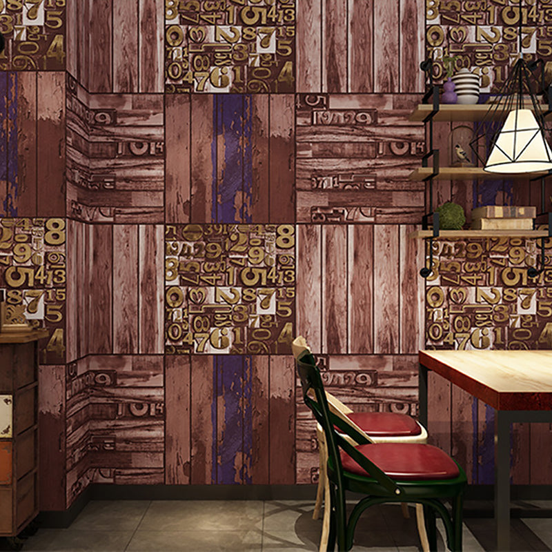 Vintage 3D Print Wallpaper Herringbone Wood Wallpaper, 33'L x 21"W, Non-Pasted Red Clearhalo 'Industrial wall decor' 'Industrial' 'Wallpaper' Wall Decor' 885075