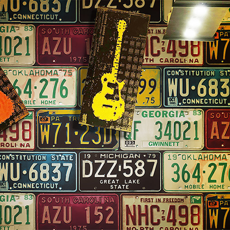 Industrial Wallpaper with European Car Plates and Numbers, 21"W x 33'L, Non-Pasted Multi-Color Clearhalo 'Industrial wall decor' 'Industrial' 'Wallpaper' Wall Decor' 885081