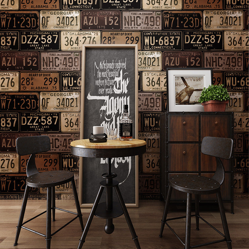 Industrial Wallpaper with European Car Plates and Numbers, 21"W x 33'L, Non-Pasted Clearhalo 'Industrial wall decor' 'Industrial' 'Wallpaper' Wall Decor' 885086