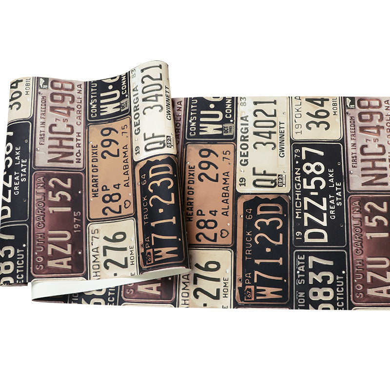 Industrial Wallpaper with European Car Plates and Numbers, 21"W x 33'L, Non-Pasted Clearhalo 'Industrial wall decor' 'Industrial' 'Wallpaper' Wall Decor' 885087