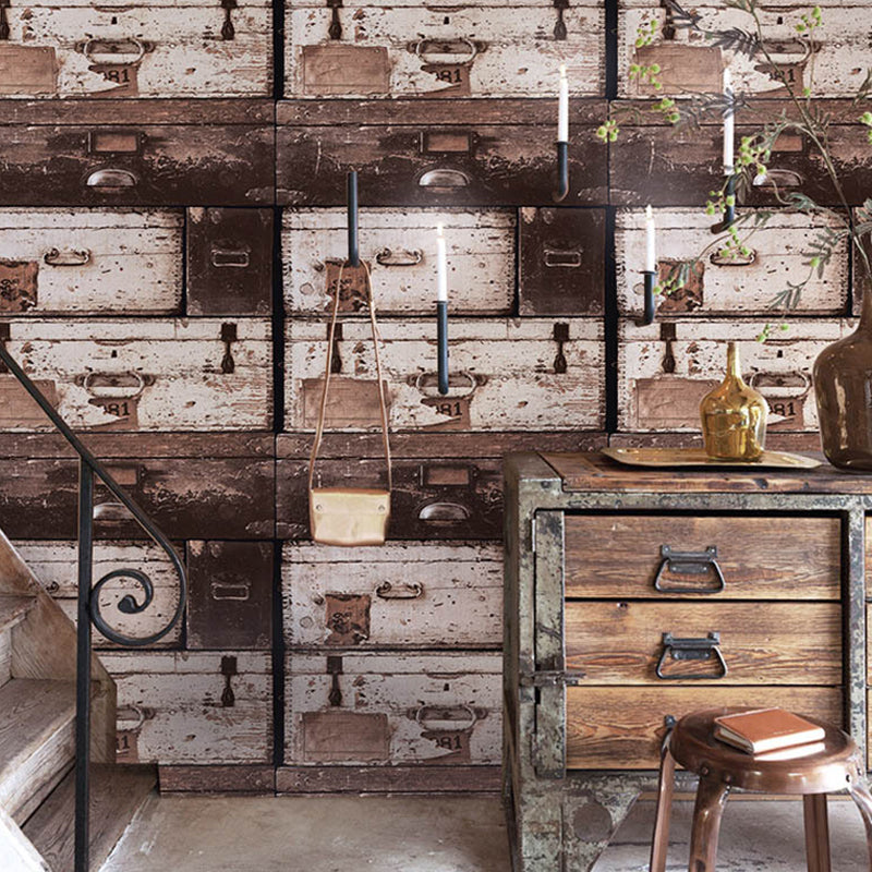 Nostalgic Wallpaper 33' x 20.5" Vinyl Decorative Wooden Box Wallcovering Brown Clearhalo 'Industrial wall decor' 'Industrial' 'Vintage wall decor' 'Vintage' 'Wallpaper' Wall Decor' 885098