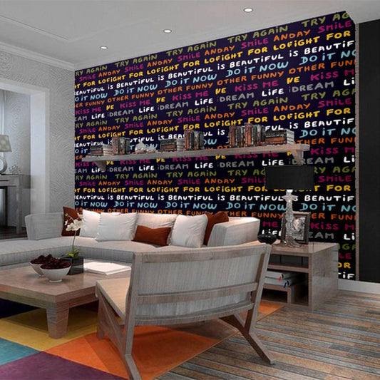 English Letters Non-Pasted Wallpaper 21" by 33' Fashion and Original in Multi-color Clearhalo 'Modern wall decor' 'Modern' 'Wallpaper' Wall Decor' 885110