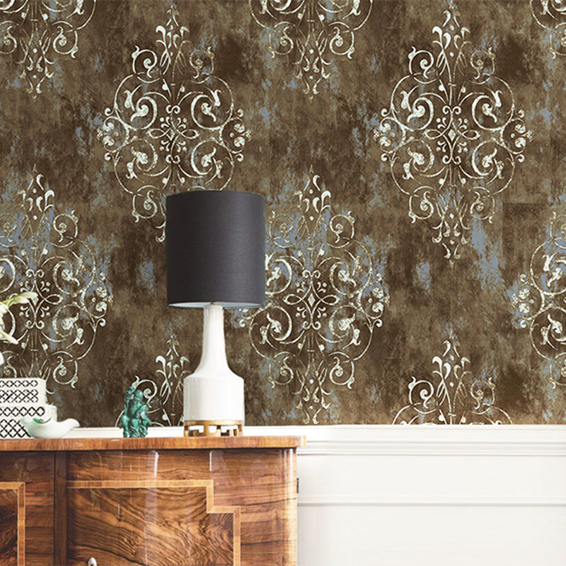 Dress Shop and Coffee Room Wallpaper with Damascus Brown Traditional Harlequins and Floral, 17.5" * 19.5', Self-Adhesive Brown Clearhalo 'Industrial wall decor' 'Industrial' 'Wallpaper' Wall Decor' 885116