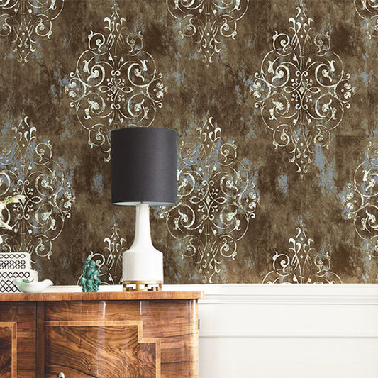 Dress Shop and Coffee Room Wallpaper with Damascus Brown Traditional Harlequins and Floral, 17.5" * 19.5', Self-Adhesive Brown Clearhalo 'Industrial wall decor' 'Industrial' 'Wallpaper' Wall Decor' 885116
