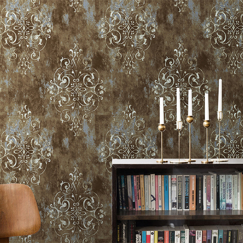 Dress Shop and Coffee Room Wallpaper with Damascus Brown Traditional Harlequins and Floral, 17.5" * 19.5', Self-Adhesive Clearhalo 'Industrial wall decor' 'Industrial' 'Wallpaper' Wall Decor' 885117