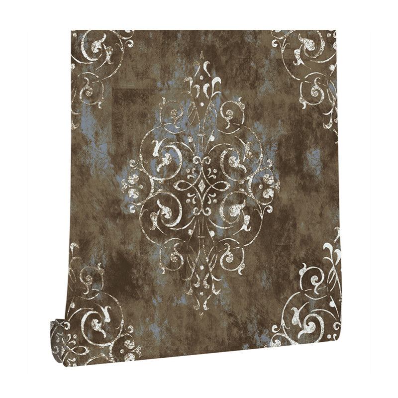 Dress Shop and Coffee Room Wallpaper with Damascus Brown Traditional Harlequins and Floral, 17.5" * 19.5', Self-Adhesive Clearhalo 'Industrial wall decor' 'Industrial' 'Wallpaper' Wall Decor' 885119