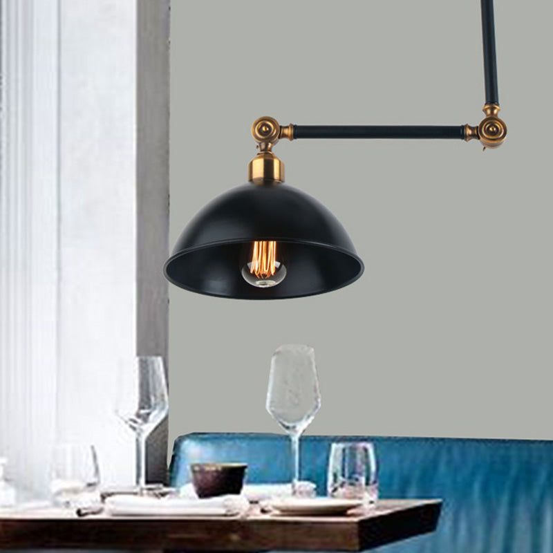 1 Bulb Dome Ceiling Light Retro Style Black Metal Suspended Lamp with Swing Arm over Table Clearhalo 'Art Deco Pendants' 'Black' 'Cast Iron' 'Ceiling Lights' 'Ceramic' 'Crystal' 'Industrial Pendants' 'Industrial' 'Metal' 'Middle Century Pendants' 'Pendant Lights' 'Pendants' 'Rustic Pendants' 'Semi-flushmount' 'Tiffany' Lighting' 88536