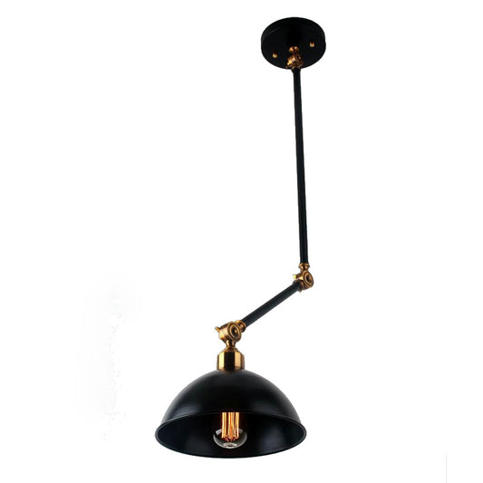 1 Bulb Dome Ceiling Light Retro Style Black Metal Suspended Lamp with Swing Arm over Table Black Clearhalo 'Art Deco Pendants' 'Black' 'Cast Iron' 'Ceiling Lights' 'Ceramic' 'Crystal' 'Industrial Pendants' 'Industrial' 'Metal' 'Middle Century Pendants' 'Pendant Lights' 'Pendants' 'Rustic Pendants' 'Semi-flushmount' 'Tiffany' Lighting' 88538
