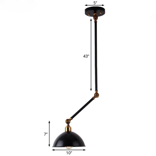 1 Bulb Dome Ceiling Light Retro Style Black Metal Suspended Lamp with Swing Arm over Table Clearhalo 'Art Deco Pendants' 'Black' 'Cast Iron' 'Ceiling Lights' 'Ceramic' 'Crystal' 'Industrial Pendants' 'Industrial' 'Metal' 'Middle Century Pendants' 'Pendant Lights' 'Pendants' 'Rustic Pendants' 'Semi-flushmount' 'Tiffany' Lighting' 88539