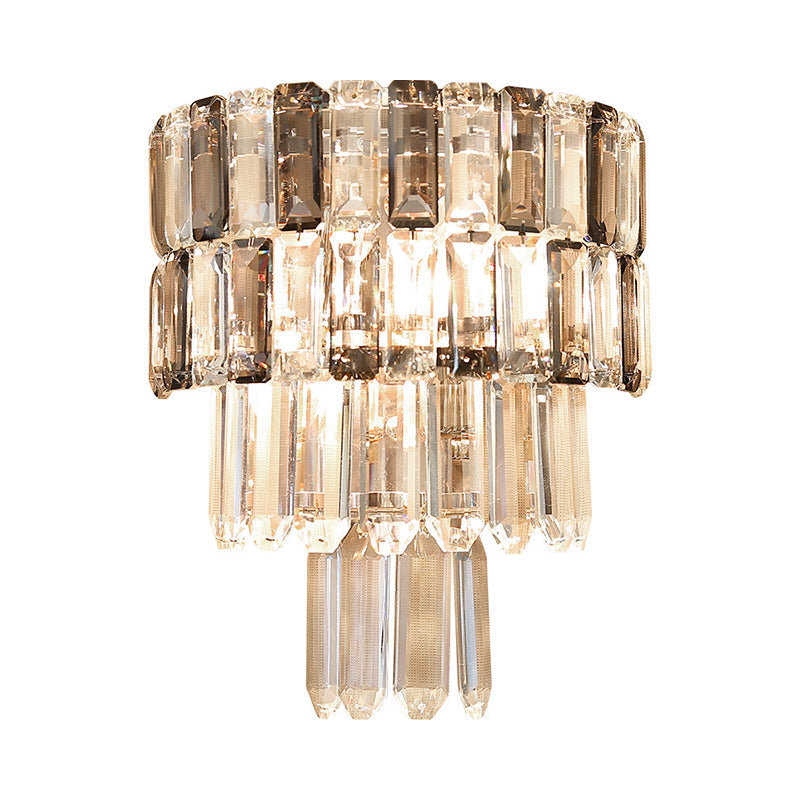 Layered Smoke Gray Crystal Sconce Modernism 2 Bulbs Living Room Wall Mounted Light Fixture Clearhalo 'Modern wall lights' 'Modern' 'Wall Lamps & Sconces' 'Wall Lights' Lighting' 885935