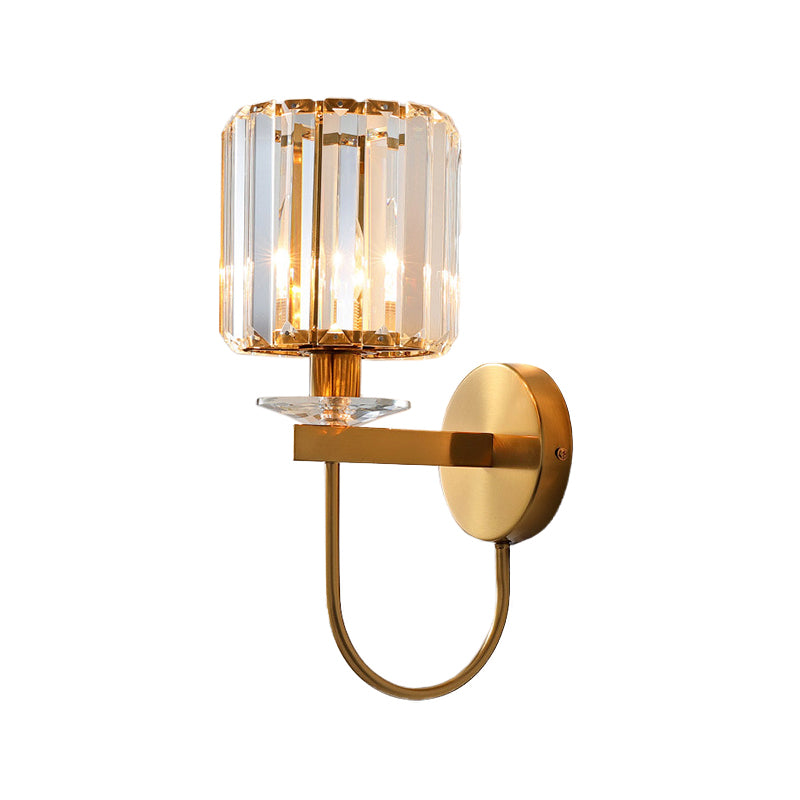 Crystal Column Sconce Light Fixture Modernism 1 Bulb Living Room Wall Lamp in Gold with Gooseneck Arm Clearhalo 'Cast Iron' 'Glass' 'Industrial' 'Modern wall lights' 'Modern' 'Tiffany' 'Traditional wall lights' 'Wall Lamps & Sconces' 'Wall Lights' Lighting' 885939