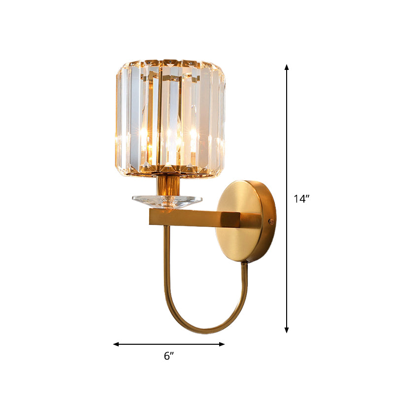 Crystal Column Sconce Light Fixture Modernism 1 Bulb Living Room Wall Lamp in Gold with Gooseneck Arm Clearhalo 'Cast Iron' 'Glass' 'Industrial' 'Modern wall lights' 'Modern' 'Tiffany' 'Traditional wall lights' 'Wall Lamps & Sconces' 'Wall Lights' Lighting' 885941