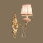Fabric Pink Wall Light Cone 1/2-Bulb Rural Wall Sconce Lighting Fixture with Clear Crystal Drop Clearhalo 'Wall Lamps & Sconces' 'Wall Lights' Lighting' 885981