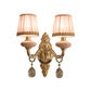 Fabric Pink Wall Light Cone 1/2-Bulb Rural Wall Sconce Lighting Fixture with Clear Crystal Drop Clearhalo 'Wall Lamps & Sconces' 'Wall Lights' Lighting' 885985