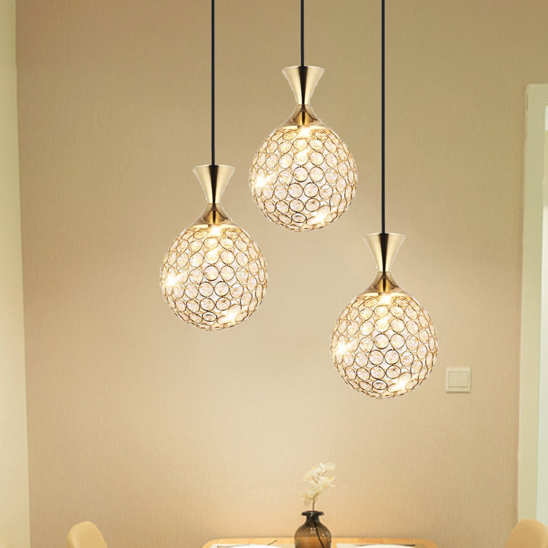 3/5 Bulbs Globe Cluster Pendant Modern Gold Cut Crystal Hanging Ceiling Light for Dining Room 3 Gold Clearhalo 'Ceiling Lights' 'Modern Pendants' 'Modern' 'Pendant Lights' 'Pendants' Lighting' 885997