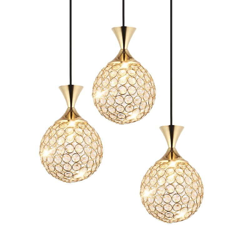 3/5 Bulbs Globe Cluster Pendant Modern Gold Cut Crystal Hanging Ceiling Light for Dining Room Clearhalo 'Ceiling Lights' 'Modern Pendants' 'Modern' 'Pendant Lights' 'Pendants' Lighting' 885998