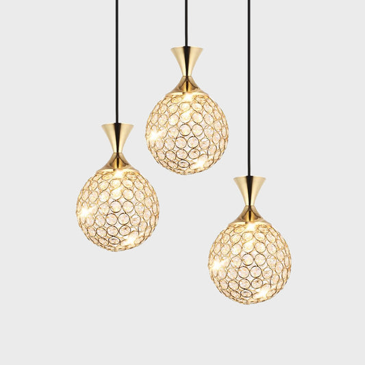 3/5 Bulbs Globe Cluster Pendant Modern Gold Cut Crystal Hanging Ceiling Light for Dining Room Clearhalo 'Ceiling Lights' 'Modern Pendants' 'Modern' 'Pendant Lights' 'Pendants' Lighting' 885999
