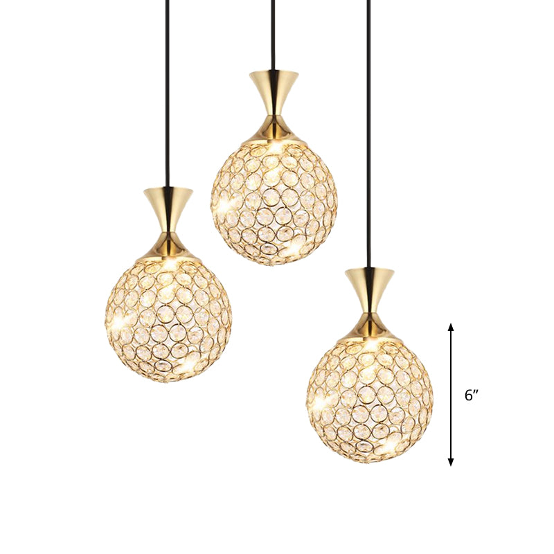 3/5 Bulbs Globe Cluster Pendant Modern Gold Cut Crystal Hanging Ceiling Light for Dining Room Clearhalo 'Ceiling Lights' 'Modern Pendants' 'Modern' 'Pendant Lights' 'Pendants' Lighting' 886000
