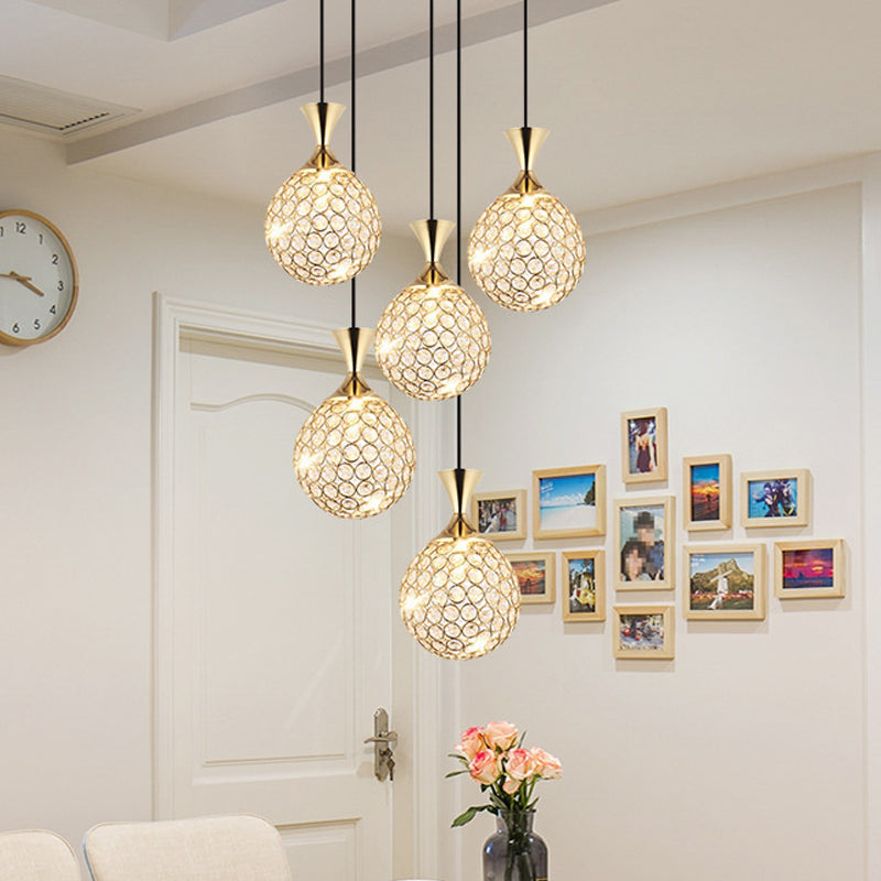3/5 Bulbs Globe Cluster Pendant Modern Gold Cut Crystal Hanging Ceiling Light for Dining Room Clearhalo 'Ceiling Lights' 'Modern Pendants' 'Modern' 'Pendant Lights' 'Pendants' Lighting' 886002