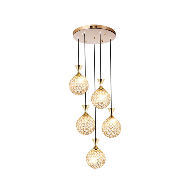 3/5 Bulbs Globe Cluster Pendant Modern Gold Cut Crystal Hanging Ceiling Light for Dining Room Clearhalo 'Ceiling Lights' 'Modern Pendants' 'Modern' 'Pendant Lights' 'Pendants' Lighting' 886003