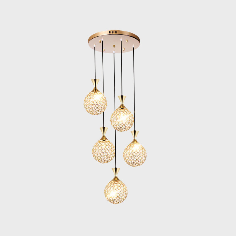 3/5 Bulbs Globe Cluster Pendant Modern Gold Cut Crystal Hanging Ceiling Light for Dining Room Clearhalo 'Ceiling Lights' 'Modern Pendants' 'Modern' 'Pendant Lights' 'Pendants' Lighting' 886004