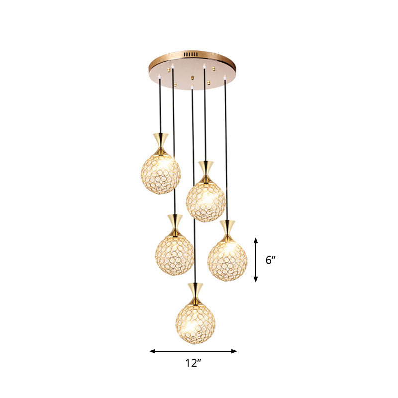 3/5 Bulbs Globe Cluster Pendant Modern Gold Cut Crystal Hanging Ceiling Light for Dining Room Clearhalo 'Ceiling Lights' 'Modern Pendants' 'Modern' 'Pendant Lights' 'Pendants' Lighting' 886005