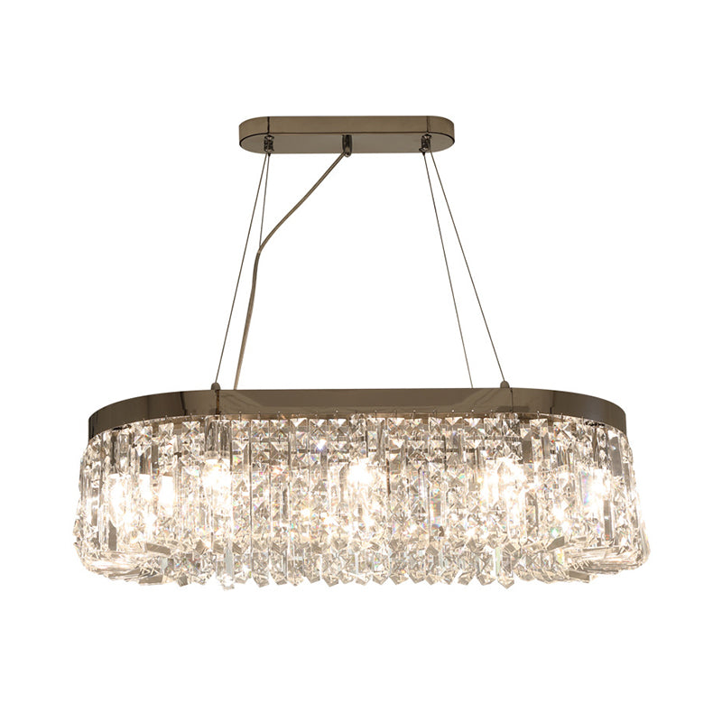Chrome Oval Island Lamp Modern Cut Crystal 10 Heads Dining Room Suspension Pendant Light Clearhalo 'Ceiling Lights' 'Island Lights' Lighting' 886016
