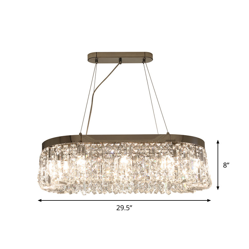 Chrome Oval Island Lamp Modern Cut Crystal 10 Heads Dining Room Suspension Pendant Light Clearhalo 'Ceiling Lights' 'Island Lights' Lighting' 886017