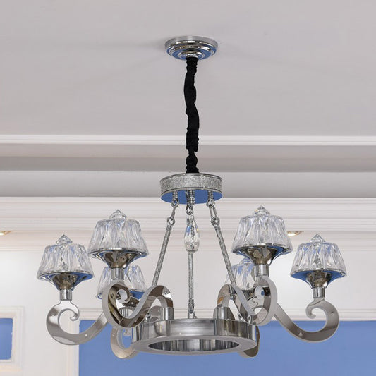 Modern Scrolled Arm Ceiling Light 6 Bulbs Clear Crystal Block Chandelier Lighting Fixture in Chrome Chrome Clearhalo 'Ceiling Lights' 'Chandeliers' 'Modern Chandeliers' 'Modern' Lighting' 886026