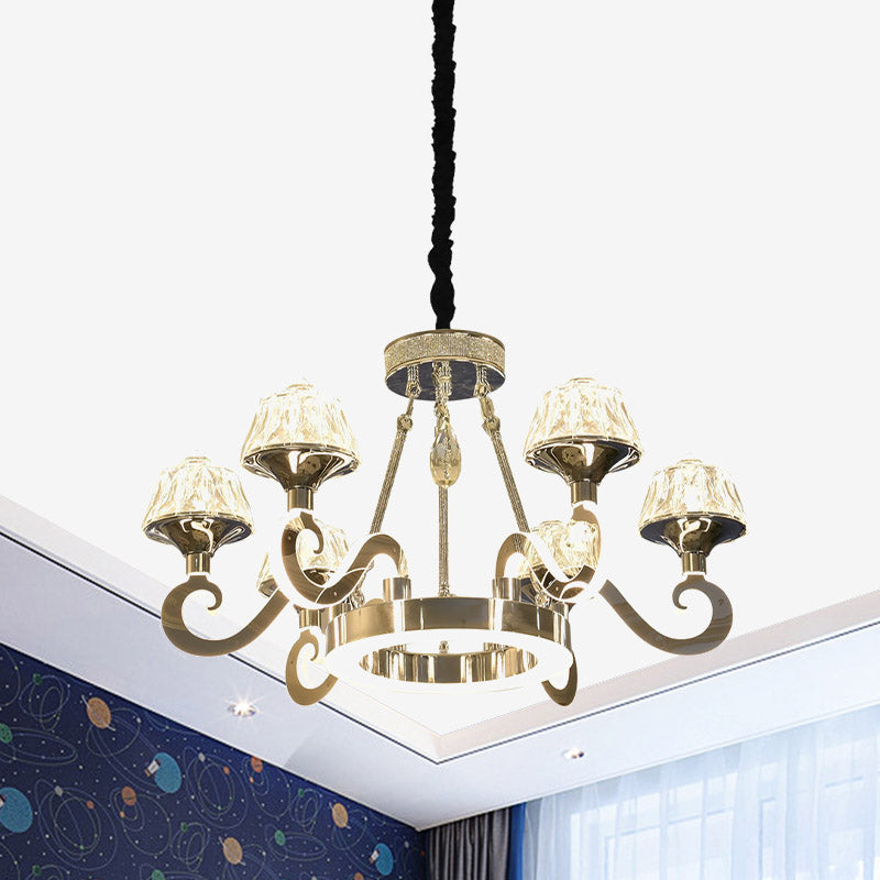 Modern Scrolled Arm Ceiling Light 6 Bulbs Clear Crystal Block Chandelier Lighting Fixture in Chrome Clearhalo 'Ceiling Lights' 'Chandeliers' 'Modern Chandeliers' 'Modern' Lighting' 886027