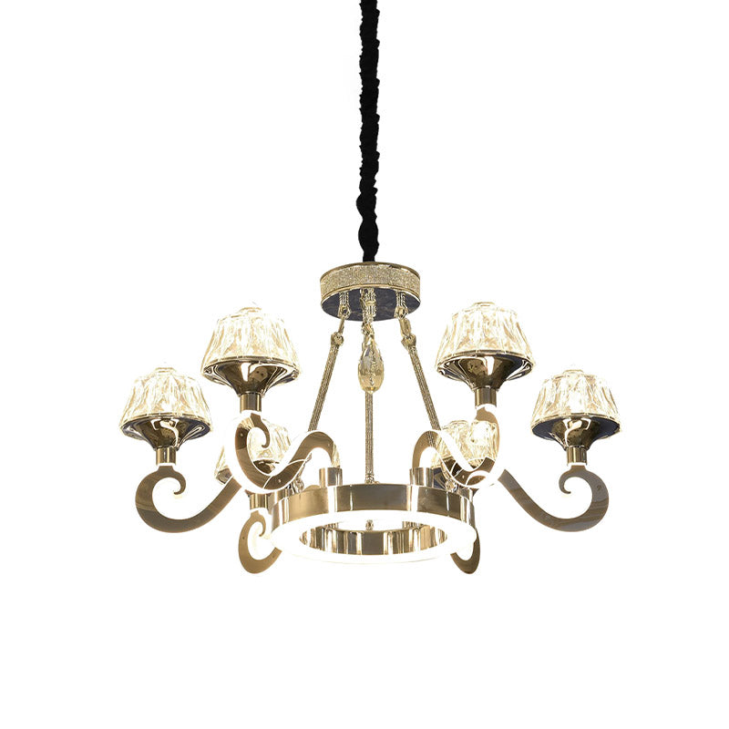 Modern Scrolled Arm Ceiling Light 6 Bulbs Clear Crystal Block Chandelier Lighting Fixture in Chrome Clearhalo 'Ceiling Lights' 'Chandeliers' 'Modern Chandeliers' 'Modern' Lighting' 886028