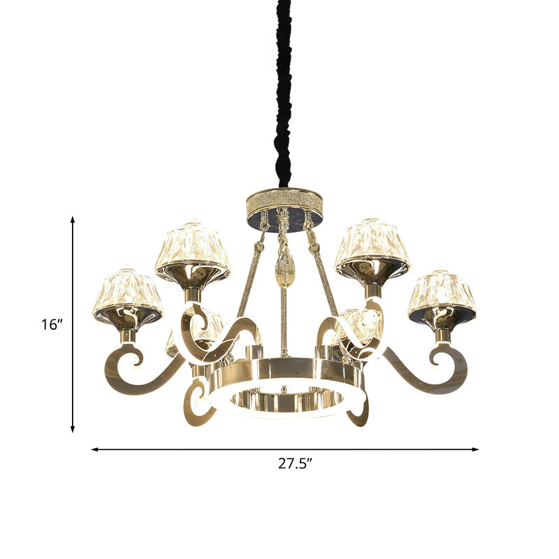 Modern Scrolled Arm Ceiling Light 6 Bulbs Clear Crystal Block Chandelier Lighting Fixture in Chrome Clearhalo 'Ceiling Lights' 'Chandeliers' 'Modern Chandeliers' 'Modern' Lighting' 886029