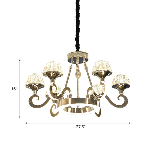Modern Scrolled Arm Ceiling Light 6 Bulbs Clear Crystal Block Chandelier Lighting Fixture in Chrome Clearhalo 'Ceiling Lights' 'Chandeliers' 'Modern Chandeliers' 'Modern' Lighting' 886029