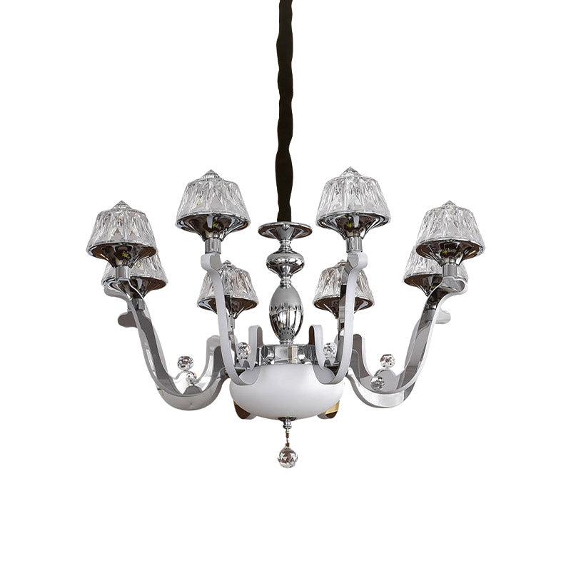 8-Bulb Ceiling Chandelier Contemporary Cone Crystal Block Hanging Pendant Light in Chrome Clearhalo 'Ceiling Lights' 'Chandeliers' 'Modern Chandeliers' 'Modern' Lighting' 886031