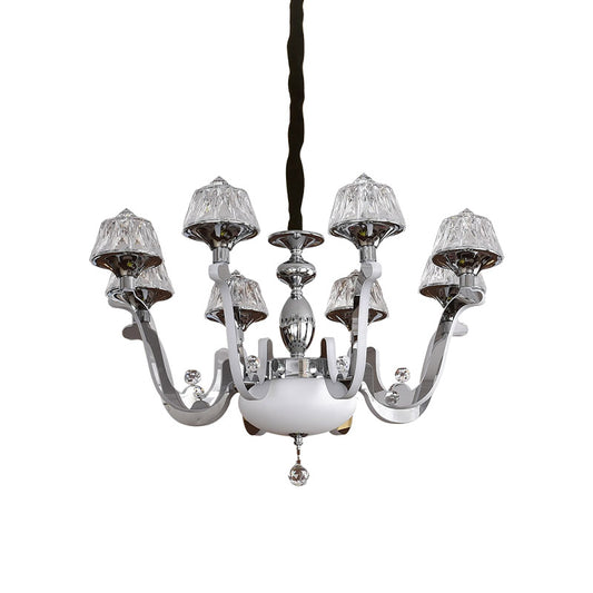 8-Bulb Ceiling Chandelier Contemporary Cone Crystal Block Hanging Pendant Light in Chrome Clearhalo 'Ceiling Lights' 'Chandeliers' 'Modern Chandeliers' 'Modern' Lighting' 886031