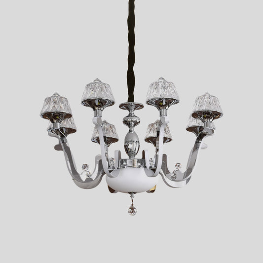 8-Bulb Ceiling Chandelier Contemporary Cone Crystal Block Hanging Pendant Light in Chrome Clearhalo 'Ceiling Lights' 'Chandeliers' 'Modern Chandeliers' 'Modern' Lighting' 886032