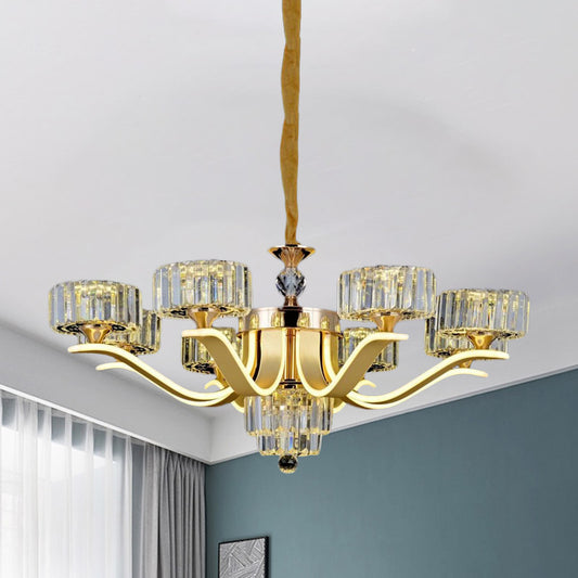 Spread Crystal Chandelier Light Postmodern 8 Heads Living Room Suspension Lamp in Gold Gold Clearhalo 'Ceiling Lights' 'Chandeliers' 'Modern Chandeliers' 'Modern' Lighting' 886034