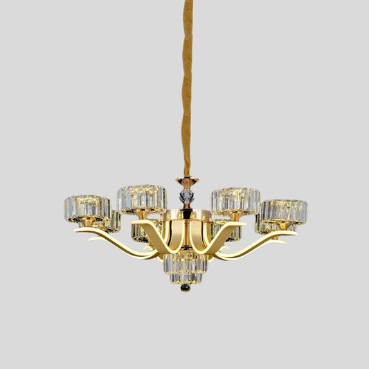 Spread Crystal Chandelier Light Postmodern 8 Heads Living Room Suspension Lamp in Gold Clearhalo 'Ceiling Lights' 'Chandeliers' 'Modern Chandeliers' 'Modern' Lighting' 886036