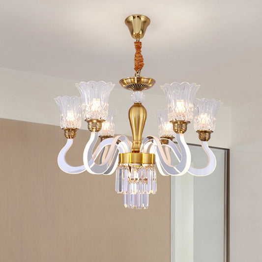 Clear Crystal Flower Ceiling Lamp Contemporary 6-Head Dining Room Chandelier with Acrylic Arm Clear Clearhalo 'Ceiling Lights' 'Chandeliers' 'Clear' 'Industrial' 'Modern Chandeliers' 'Modern' 'Tiffany' 'Traditional Chandeliers' Lighting' 886038
