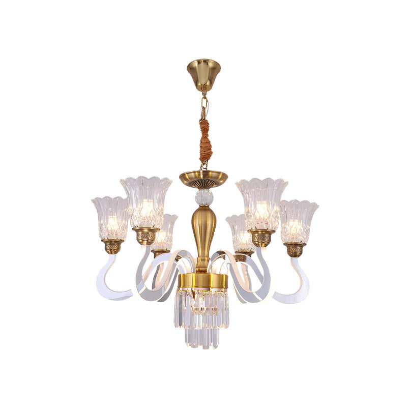 Clear Crystal Flower Ceiling Lamp Contemporary 6-Head Dining Room Chandelier with Acrylic Arm Clearhalo 'Ceiling Lights' 'Chandeliers' 'Clear' 'Industrial' 'Modern Chandeliers' 'Modern' 'Tiffany' 'Traditional Chandeliers' Lighting' 886040